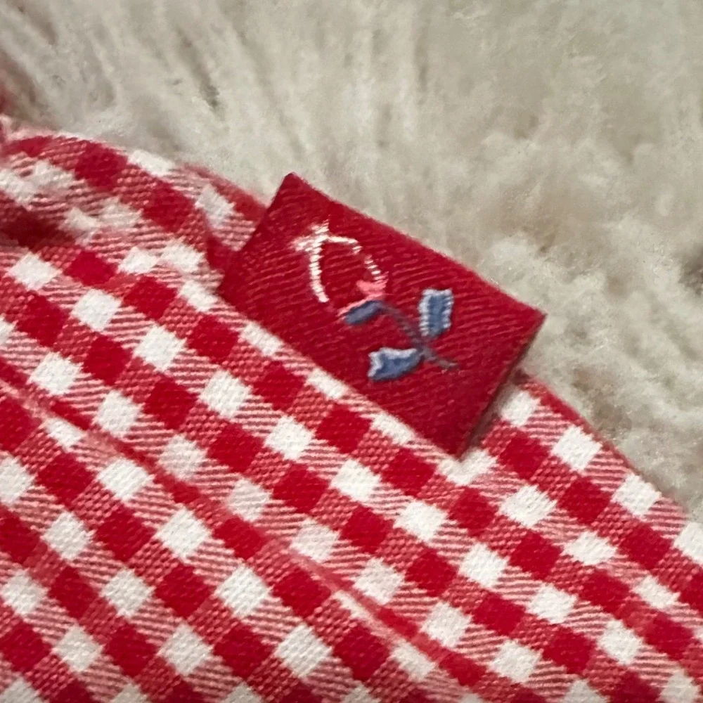 Vintage Gymboree Red Gingham Floral Ruffle Dress 12-18 Mos 2000 Collection Y2K